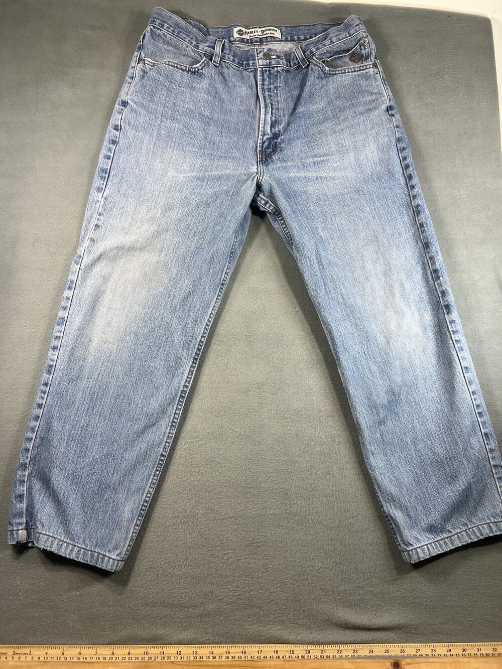 Vintage Harley-Davidson Men's Bootcut Denim Jeans 32W 5-Pocket Logo Blue